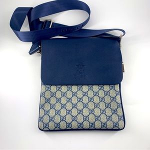 Designer Inspired Small Messenger Bag Navy/Gray Grey Crossbody Bag Square